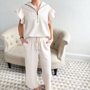 Nova Wide Leg Pants Set - Khaki